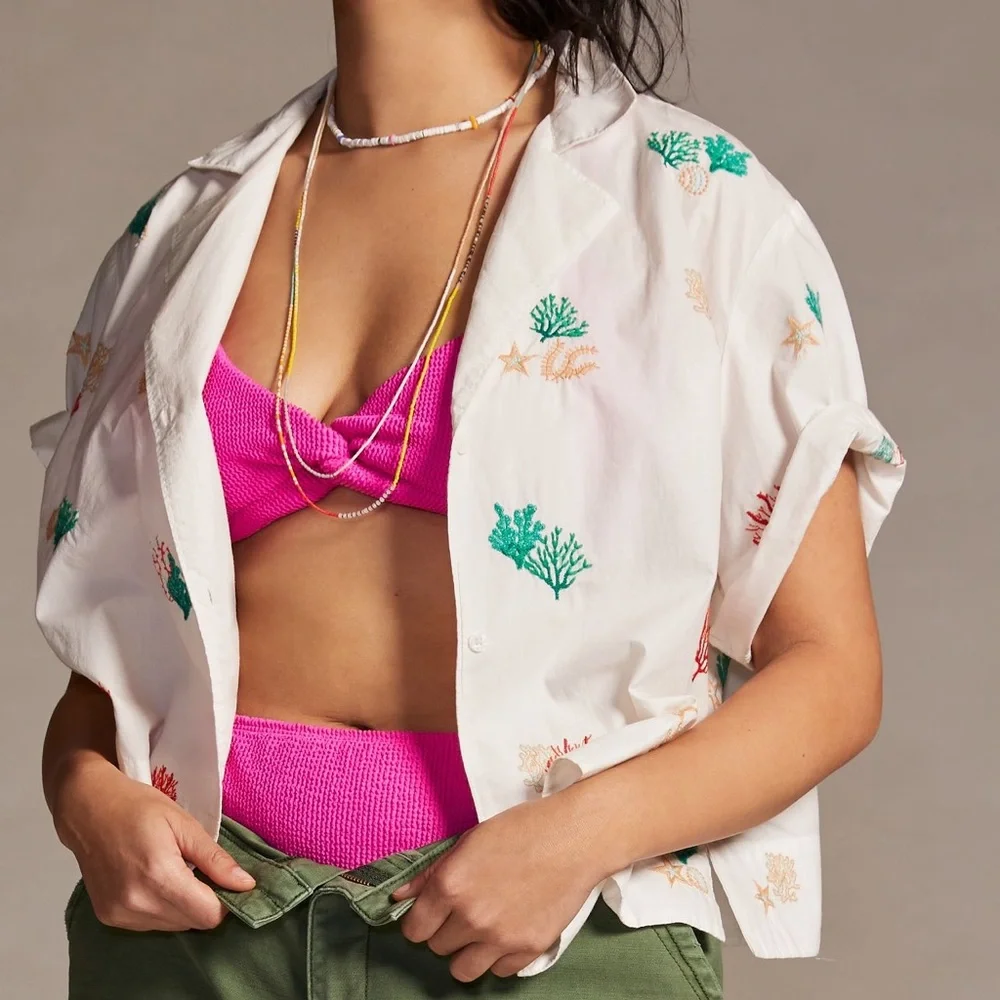 *Anthropologie Maeve Cropped Surf Shirt